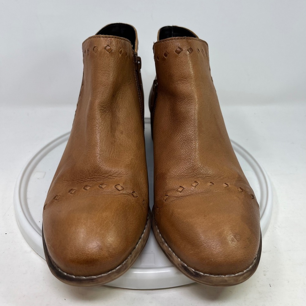 Skechers Womens 9 Tan Leather Ankle Boots Round Toe Side Zip Block Heel 49714